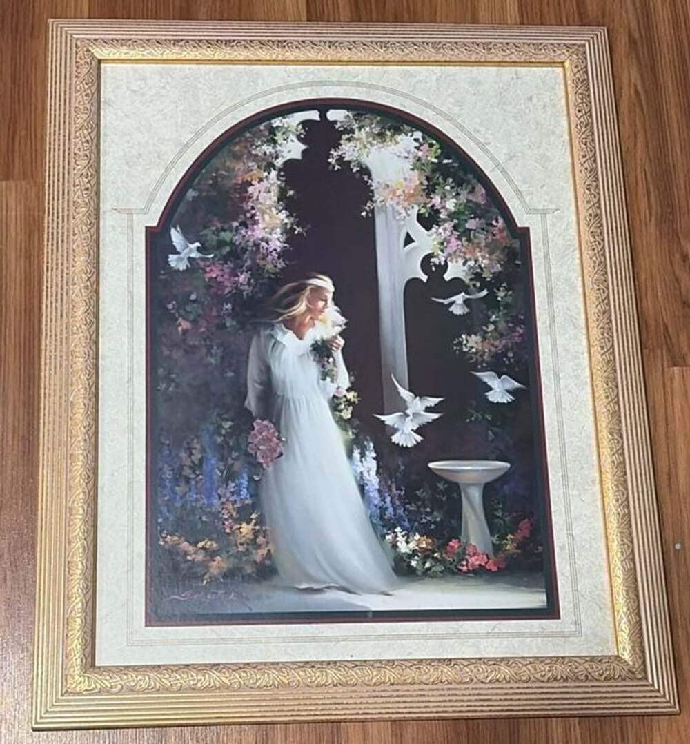 Ann Mount Home Interiors Framed Print Woman in White Dress with Doves